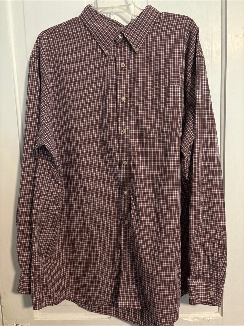 L.L. Bean Men's Burgundy and White Plaid Button-Down Shirt
